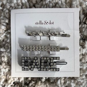 Stella & Dot Silver Rhinestone Hair Clip Trio